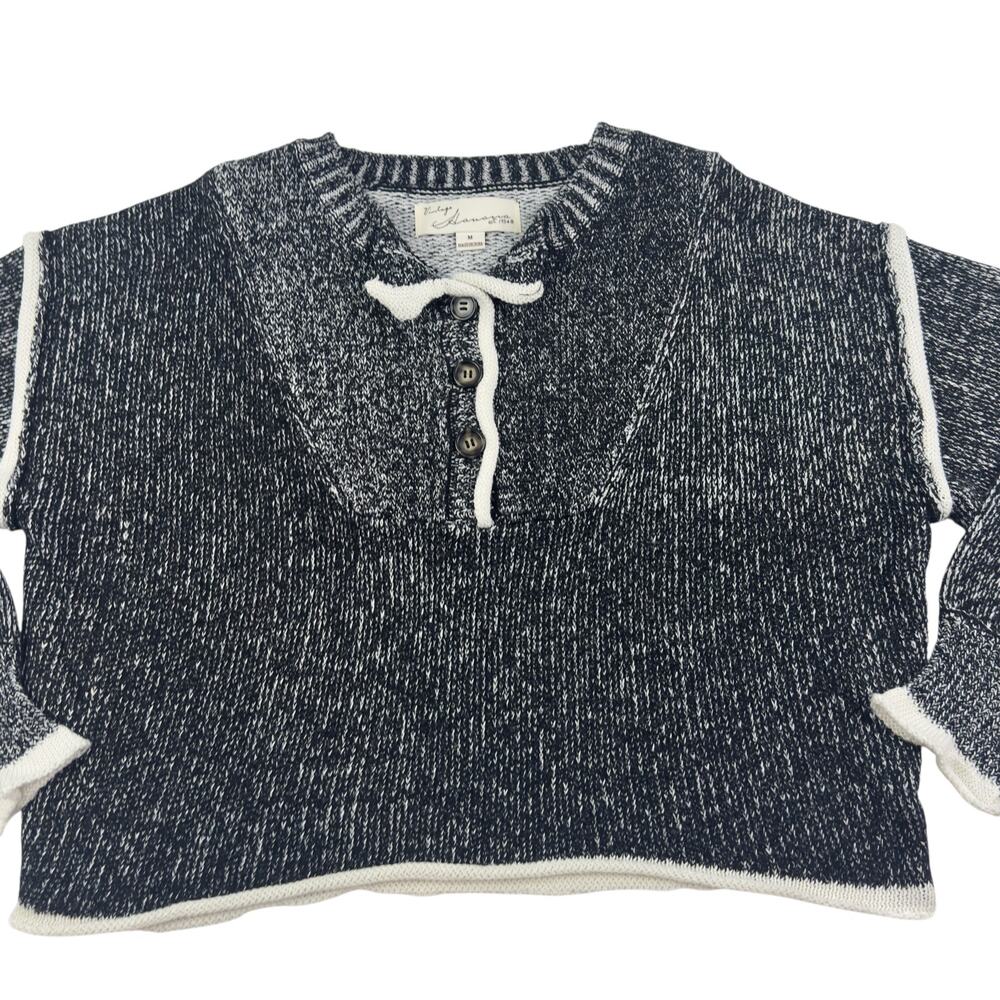 Vintage Havana Boxy Cropped Black White Knit Popover Sweater Women's Size M